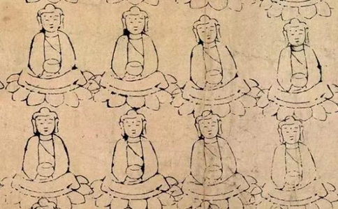 药师佛的手势图之手持钵，坐于单层莲花座上。